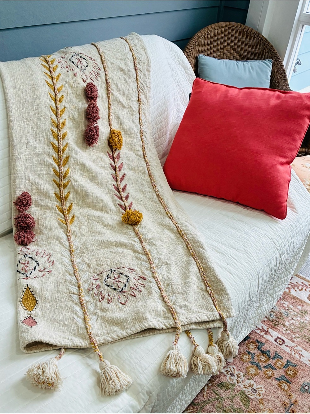 Creative Co-Op Embroidered 100% Cotton Boho Throw Blanket ✨46 by 54 textured